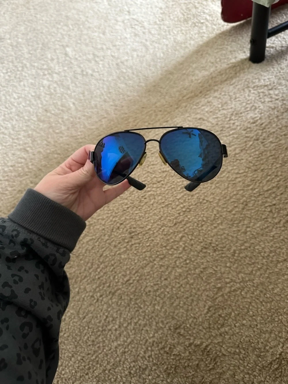 Costa Aviator Sunglasses with Blue Mirrored Lenses and Black Frame